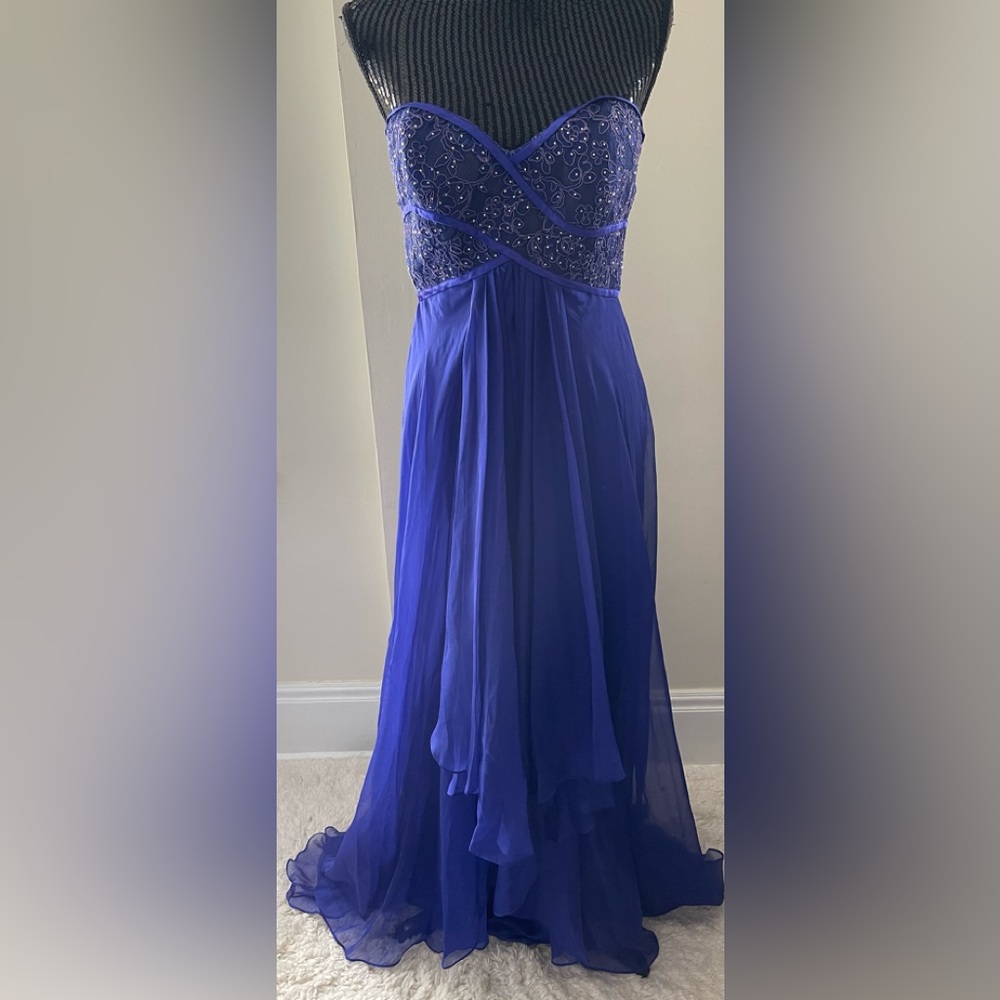 La Femme Indigo Blue Embellished Strapless Gown Size 8